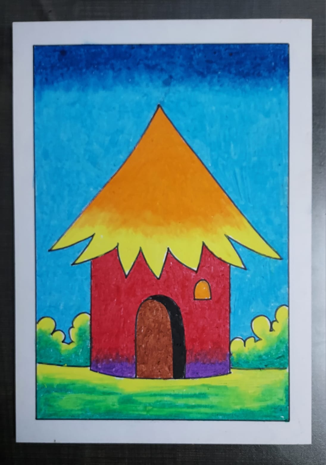 Village hut — Oil pastel