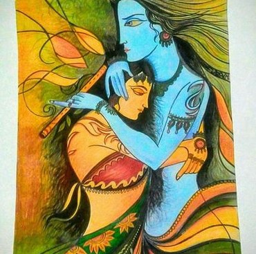 Radha Krishna — colour pencil and acrylic study