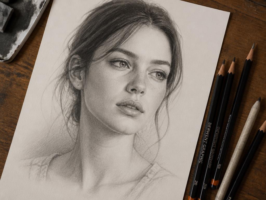 Pencil shading portrait photo