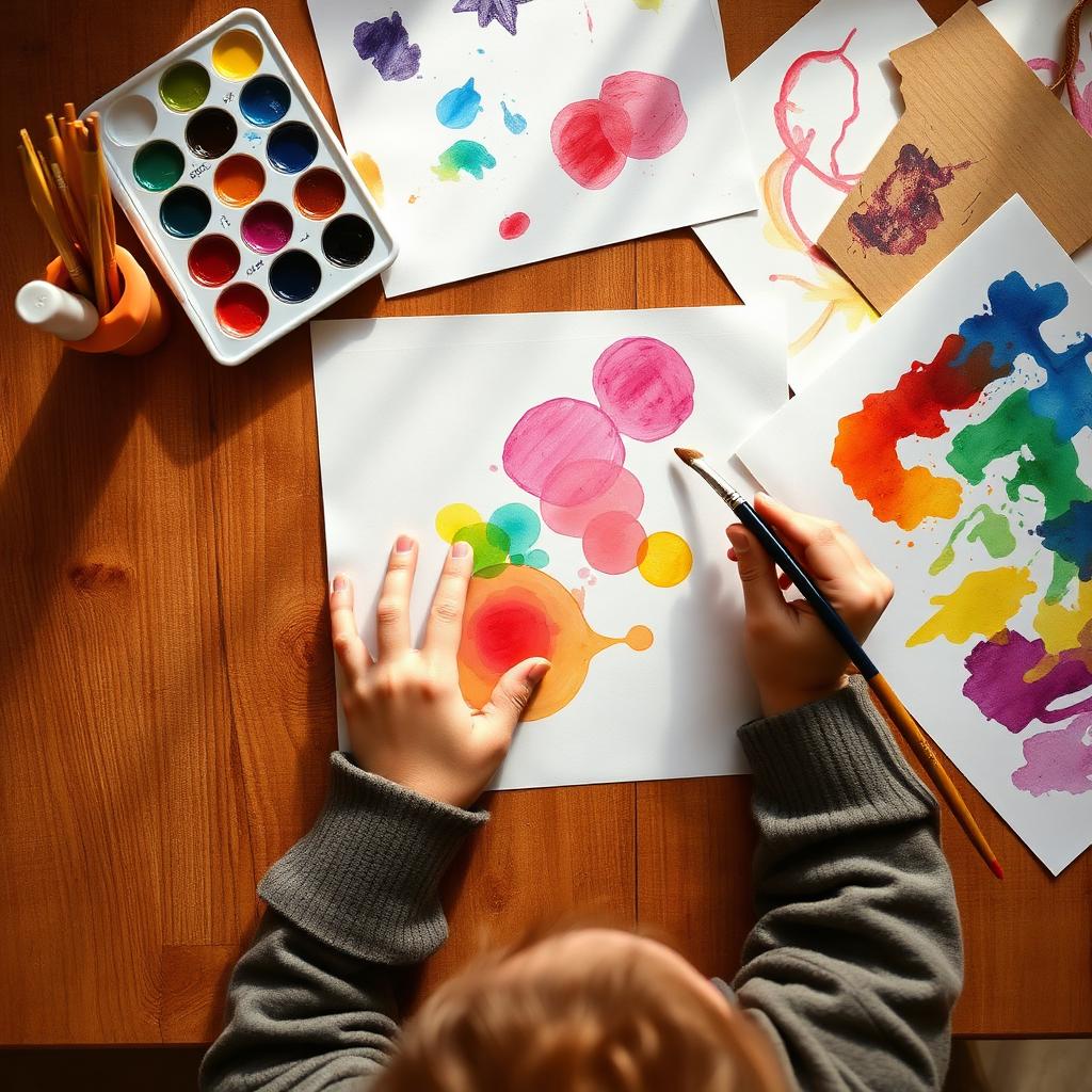 Child painting with watercolours in class