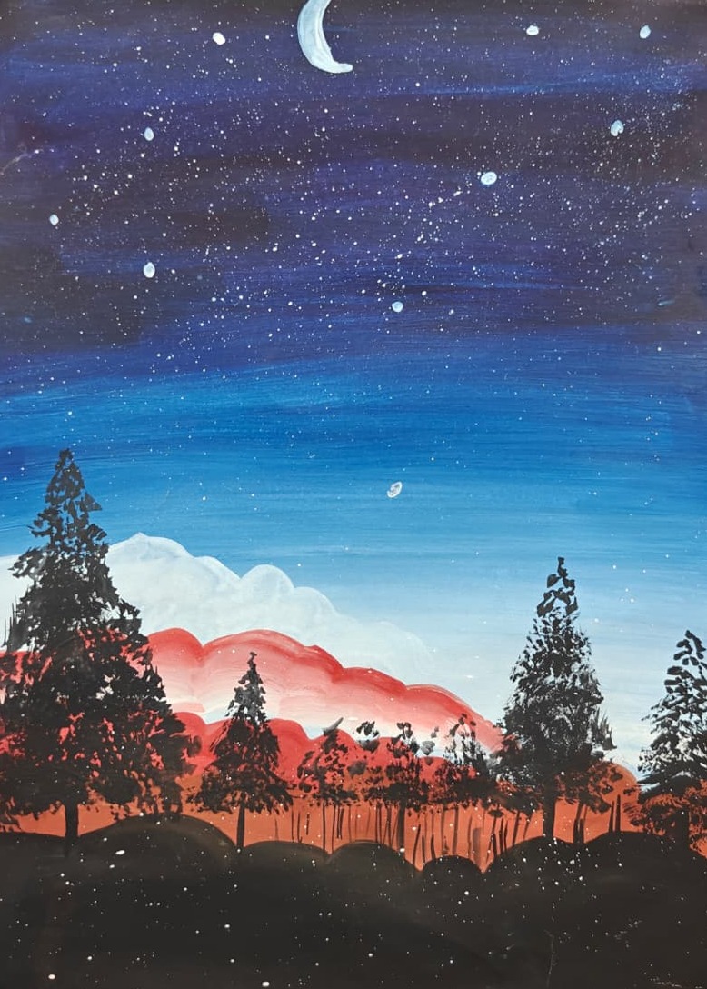 Starry night forest — Acrylic painting