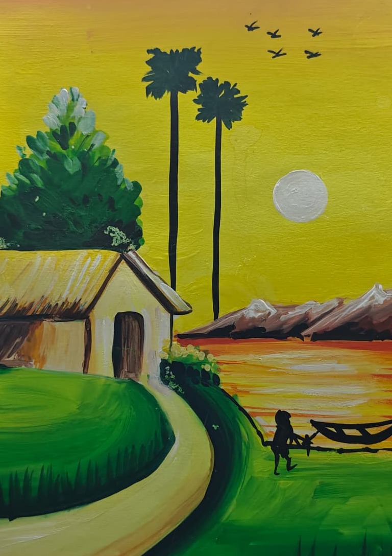 Riverside sunset — Acrylic painting