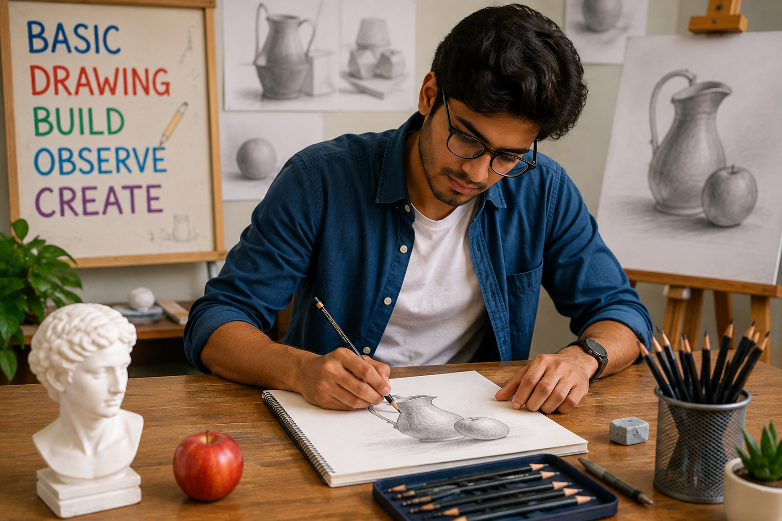 Adult student sketching (adults hero photo)